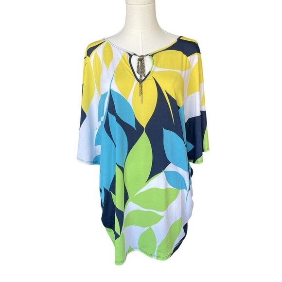 Ruby Rd Tops - Floral Oversized Top L NWT Long Tunic Hawaiian Tropical Bold Colorful Artsy